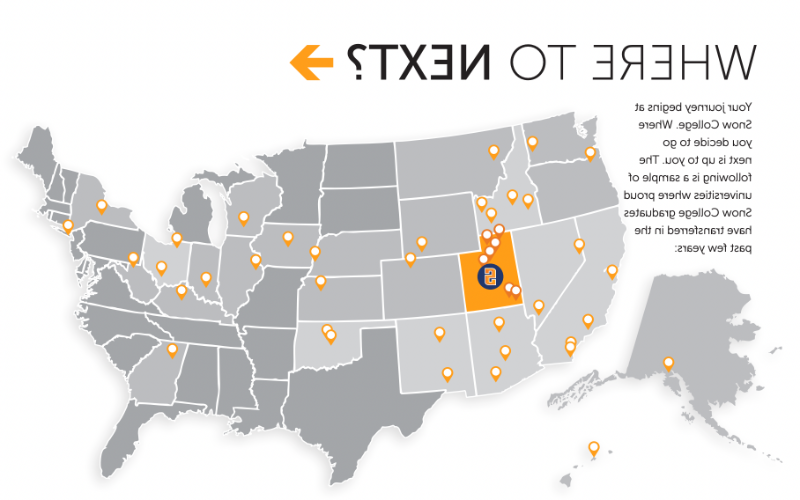 Graphic of USA with previously transfered to colleges highlighted.